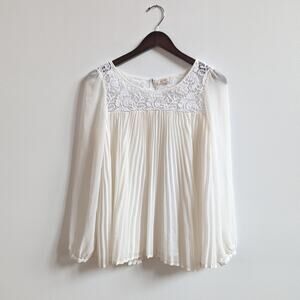 Sundance Guinevere Blouse Womens Sz XS Ivory Baby Doll Lace Swing Pleated Boho